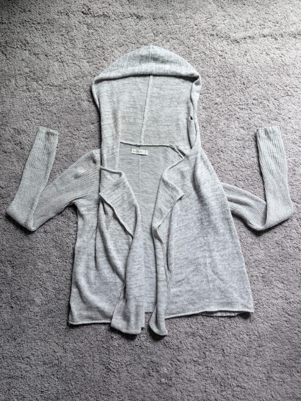 Light Gray Hooded Open-Front Cardigan